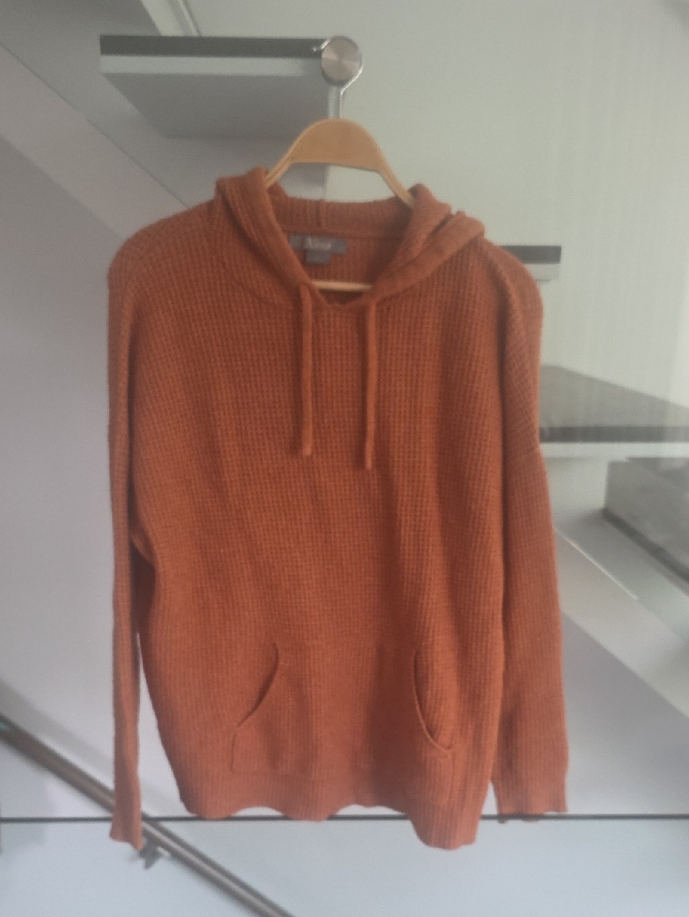 Natural Reflections Men's Knit Hooded Crewneck Sweater in Burnt Orange